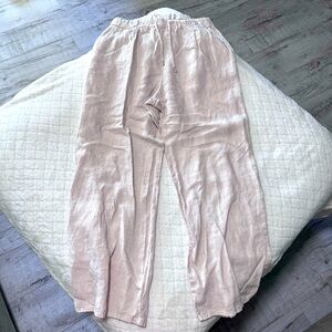 Venti6 Women’s 100% Linen Palazzo Pants S Oversized drawstrings elastic waist